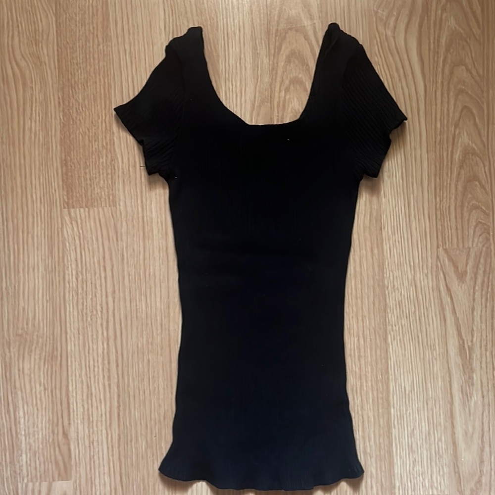 Garage Black Ribbed Short Sleeve Scoop Neck Top